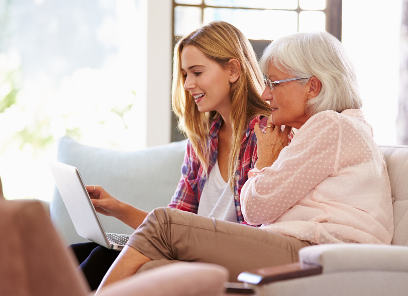 service user and daughter assessing care options